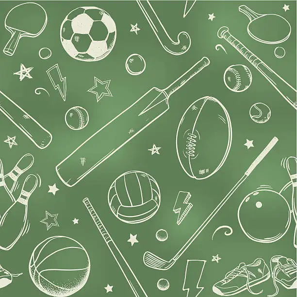 Vector illustration of Seamless sports equipment chalk drawings