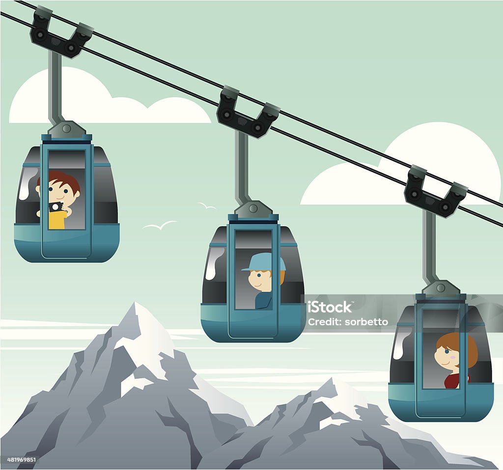 Los niños que viajan con cable car - arte vectorial de Coche de teleférico libre de derechos