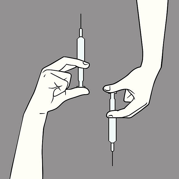 illustrations, cliparts, dessins animés et icônes de main tenir seringue - surgical needle syringe prick injecting