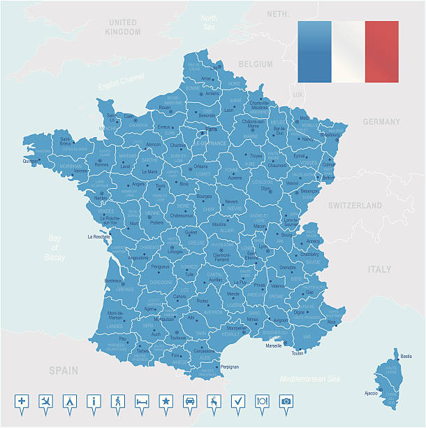 ilustrações, clipart, desenhos animados e ícones de frança-altamente mapa detalhado - bordeaux france midi pyrenees aquitaine