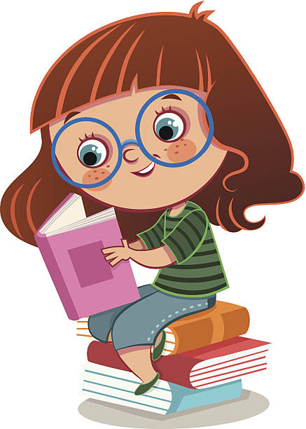 Girl And Books Little girl reading a book. kids reading clipart stock illustrations