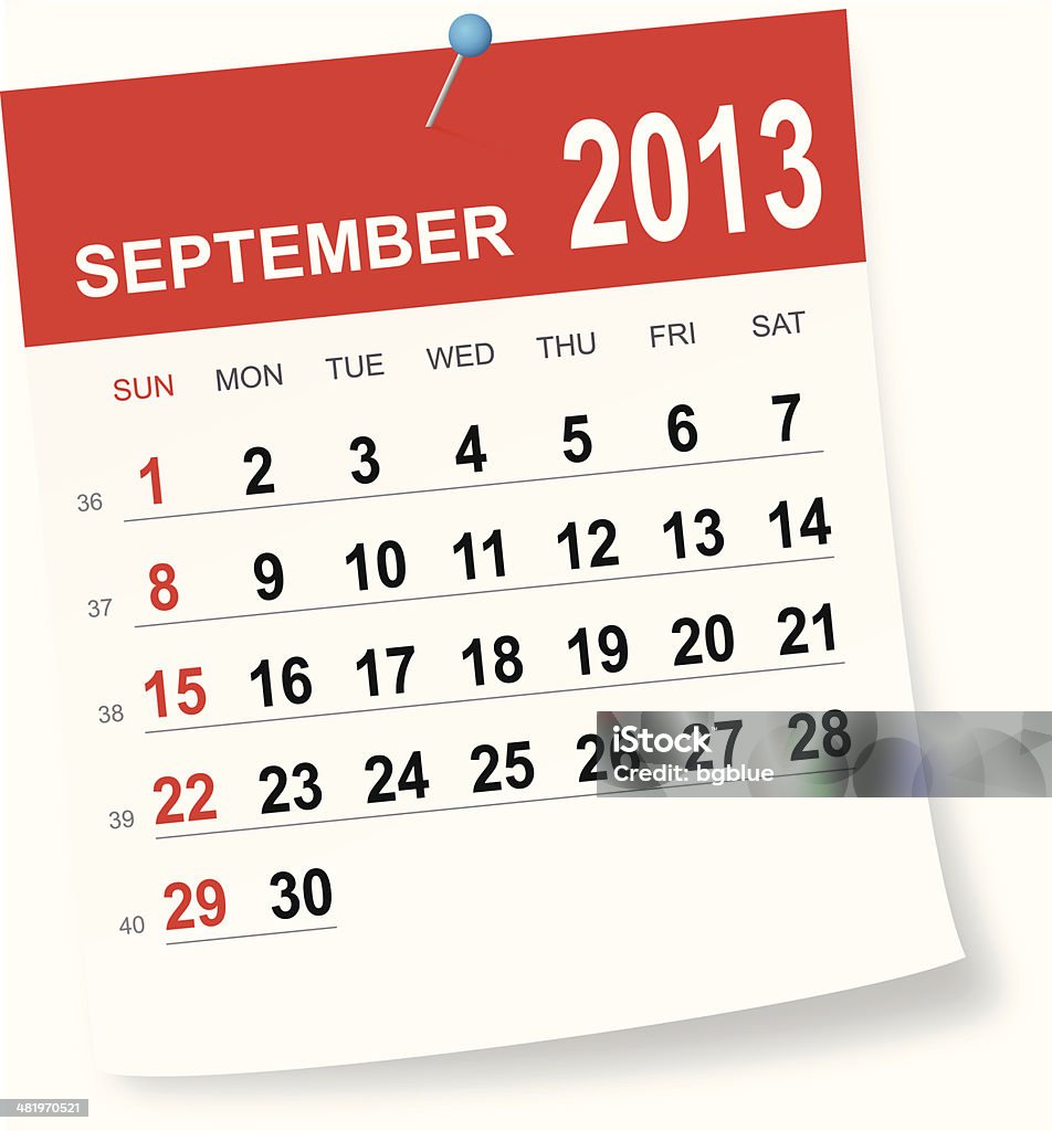 2013 年 9 月のカレンダー - 2013年のロイヤリティフリーベクトルアート