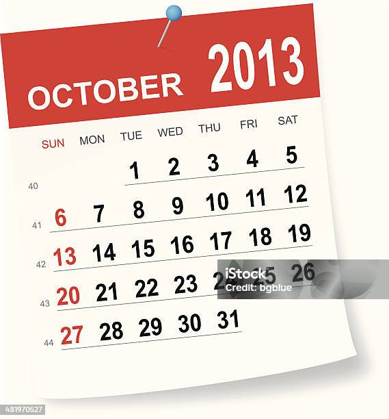 Октября 2013 Календарь — стоковая векторная графика и другие изображения на тему 2013 - 2013, Today - английское слово, Без людей
