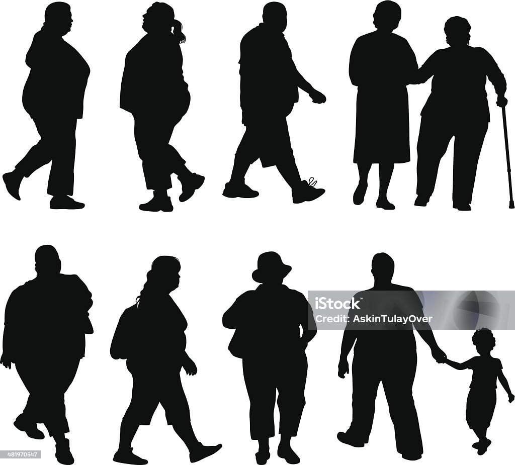 Obesity Obese people In Silhouette stock vector