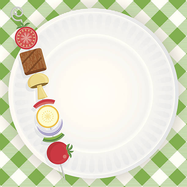 talerz z papieru zaproszenie na piknik - grilled tablecloth kitchen utensil summer stock illustrations