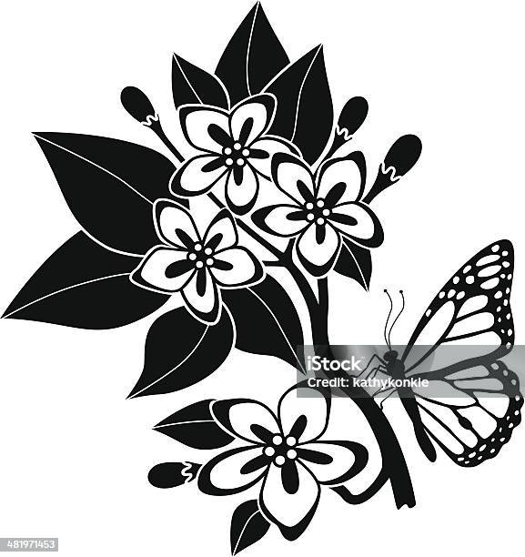 Mayflowers Und Monarch Butterfly Stock Vektor Art und mehr Bilder von Weißdorn - Strauch - Weißdorn - Strauch, Kontur, Schmetterling