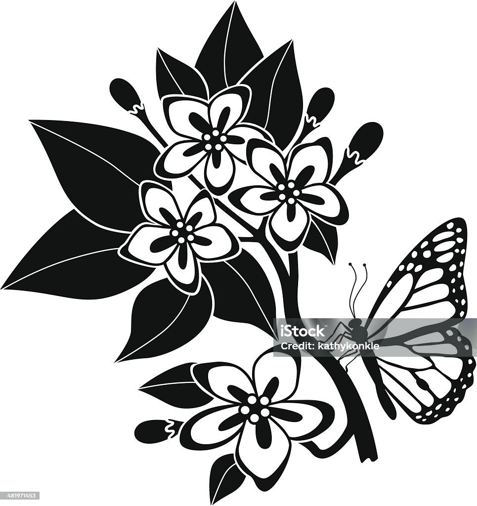 mayflowers y mariposa monarca - arte vectorial de Crataego libre de derechos