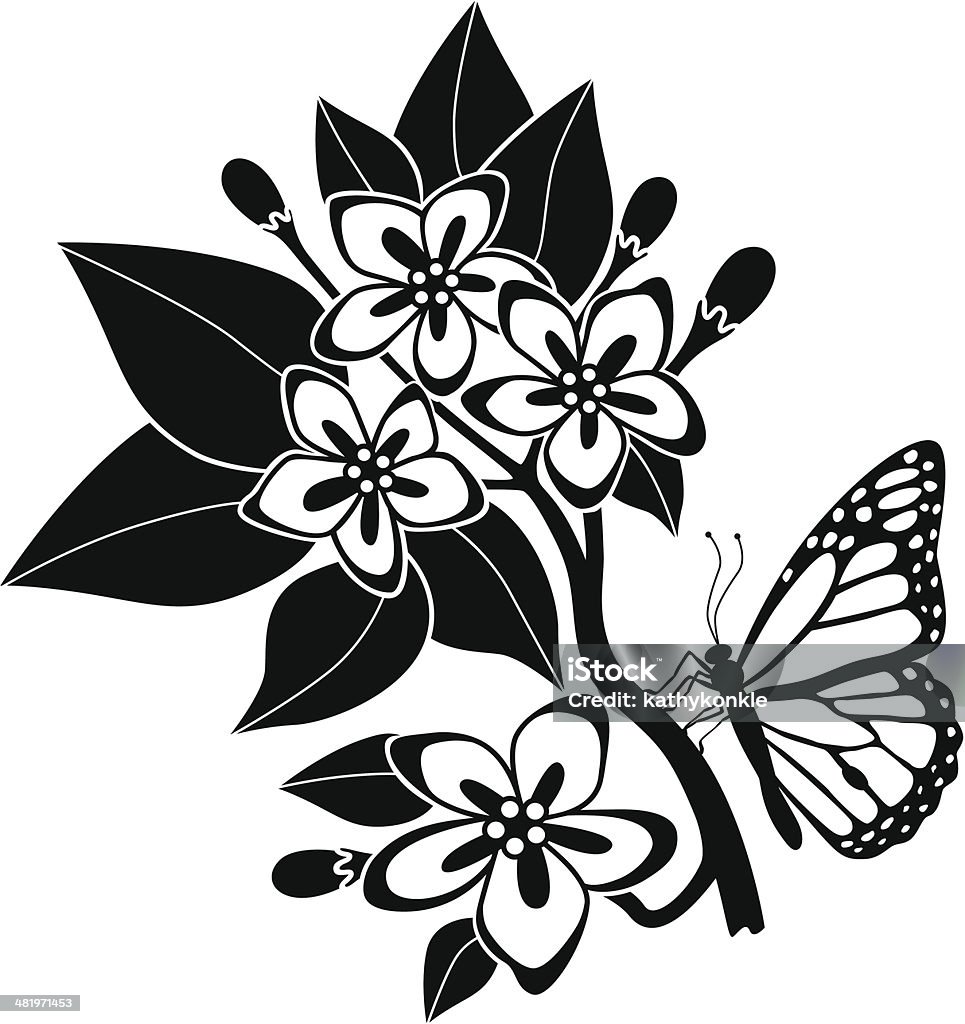 mayflowers et papillon monarque - clipart vectoriel de Aubépine - Plante libre de droits