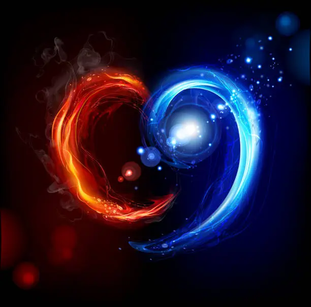 Vector illustration of Fire and lightining heart