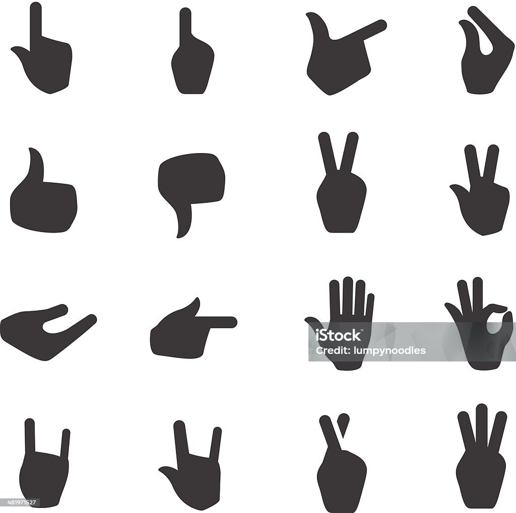 Bianco e nero icone di segnale a mano - arte vettoriale royalty-free di Linguaggio dei segni