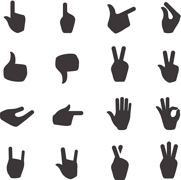 ilustrações, clipart, desenhos animados e ícones de preto e branco, sinal de mão com ícones - hand sign human hand sign language three fingers