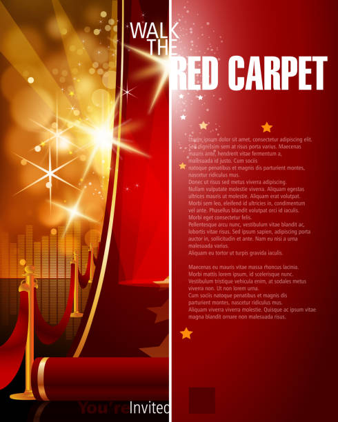 czerwony dywan, tło z kopii przestrzeni - music backgrounds gold star stock illustrations