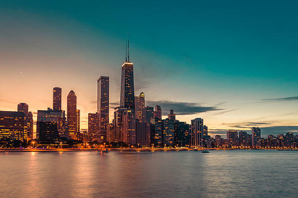istock Chicago Downtown against at dusk 481975178