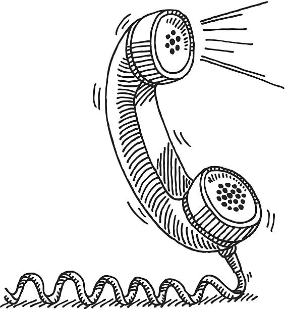 Telephone Receiver Active Voice Drawing Hand-drawn vector sketch of a classic Telephone Receiver. An active voice comes out of the speaker. Black-and-White sketch on a transparent background (.eps-file). Included files: EPS (v8) and Hi-Res JPG. telephone line illustrations stock illustrations