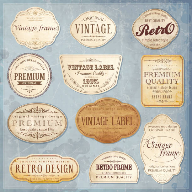 illustrazioni stock, clip art, cartoni animati e icone di tendenza di vettoriale vintage etichette - antique signs