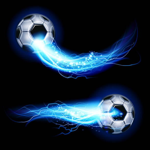 Soccer ball on lightning Soccer ball with lightning trail behind. 10 EPS file with transparency effects and overlapping colors animal skin flash stock illustrations