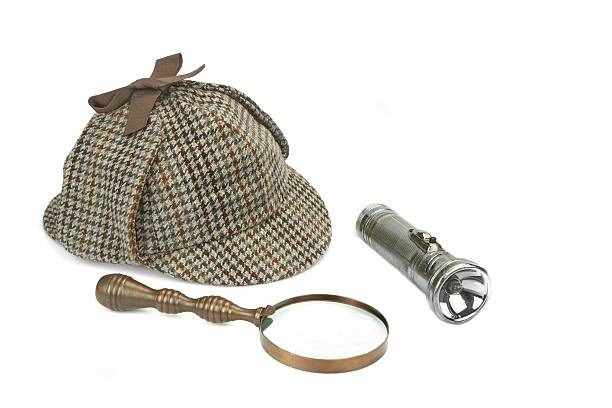 istock Deerstalker Hat, Vintage Magnifying Glass And Retro Flashlight 481981352