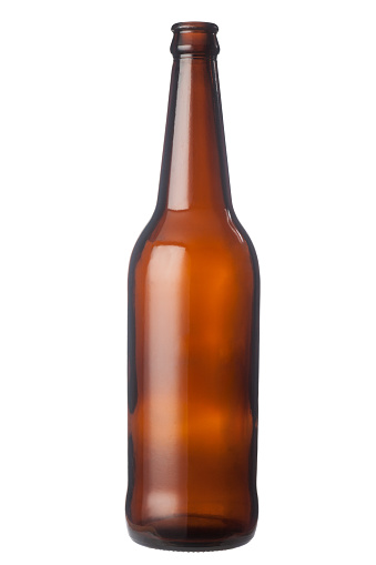 Empty beer bottle isolated on white background.