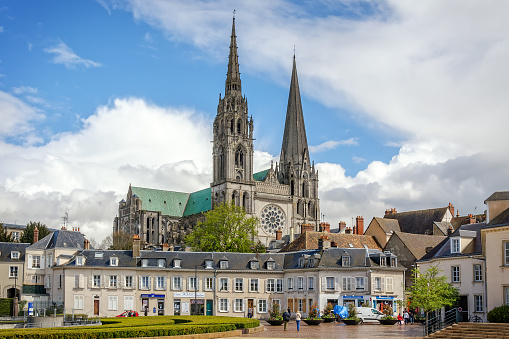 Sunset view on the saint Pierre cathedral in Nantes city in France