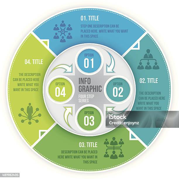 Vetores de Quatro Etapas Infográfico e mais imagens de Quatro Objetos - Quatro Objetos, Modelo hub-and-spoke, Infográfico