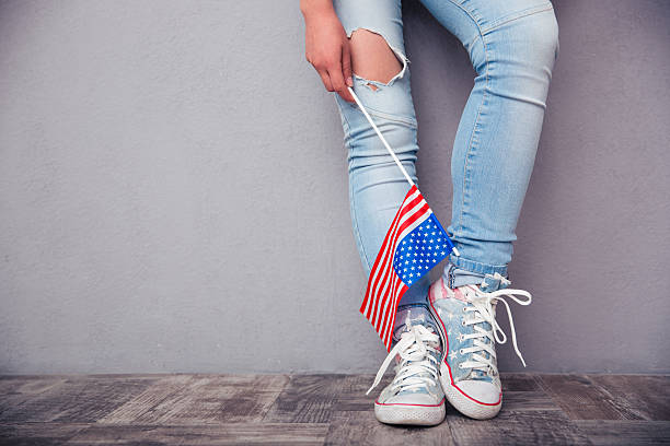 Closeup portrait of female legs with USA flag