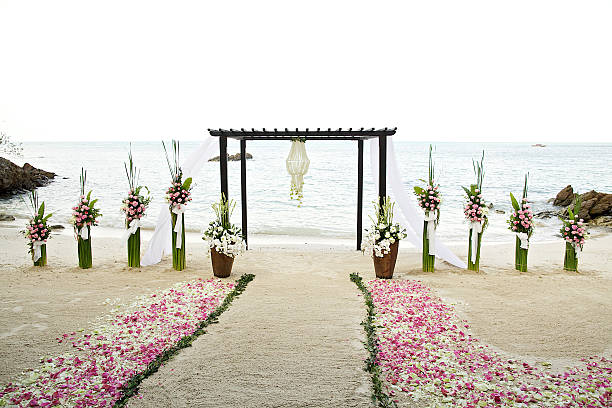 istock Flower decoration at the beach wedding venue 481991090