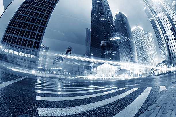 istock light trails on the modern building background in shanghai china 481991199
