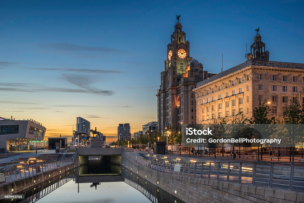 The Three Graces on Liverpools Pier One The Three Graces comprise the Liver Building, the Cunard and Port Authority Liverpool - England Stock Photo