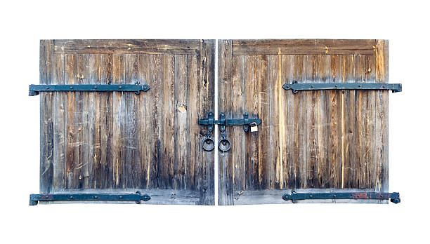istock Wooden old gate isolated on white background 481992774