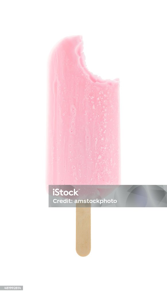 bitten pink popsicle bitten pink popsicle isolated on a white background Flavored Ice Stock Photo