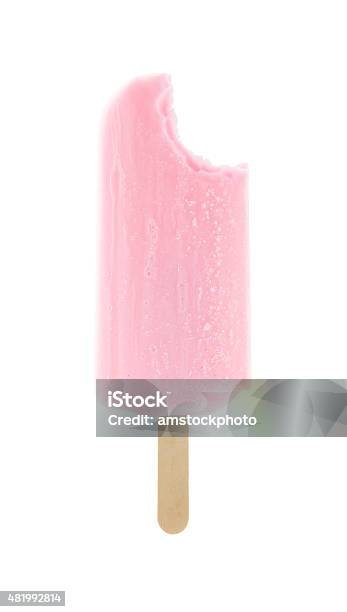 Bitten Pink Popsicle Stock Photo - Download Image Now - Flavored Ice, Melting, Missing Bite