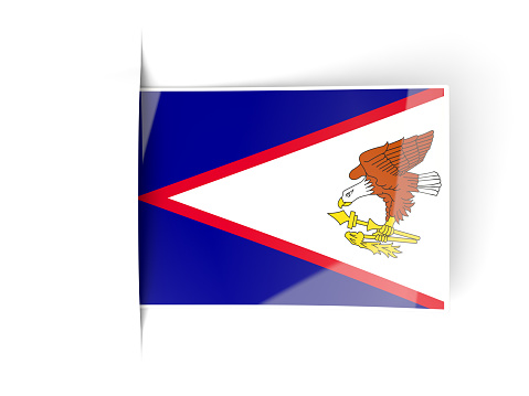 Square label with flag of american samoa isolated on white