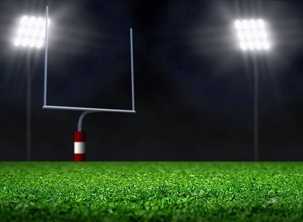 istock Empty Football Field with Spotlights at Night 481995123