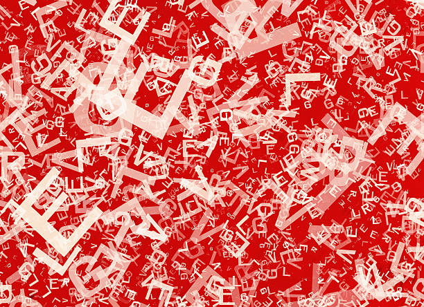 muchos abstract caótica blanco alfabeto letras en rojo fondos - simplicity sparse contrasts single word fotografías e imágenes de stock