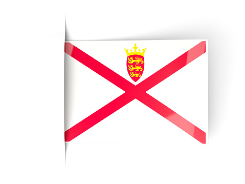 Square label with flag of jersey isolated on white