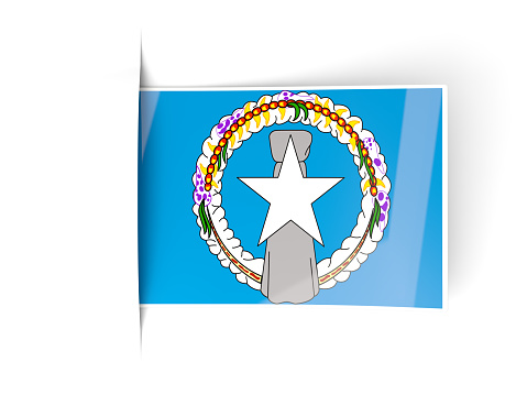 Square label with flag of northern mariana islands isolated on white