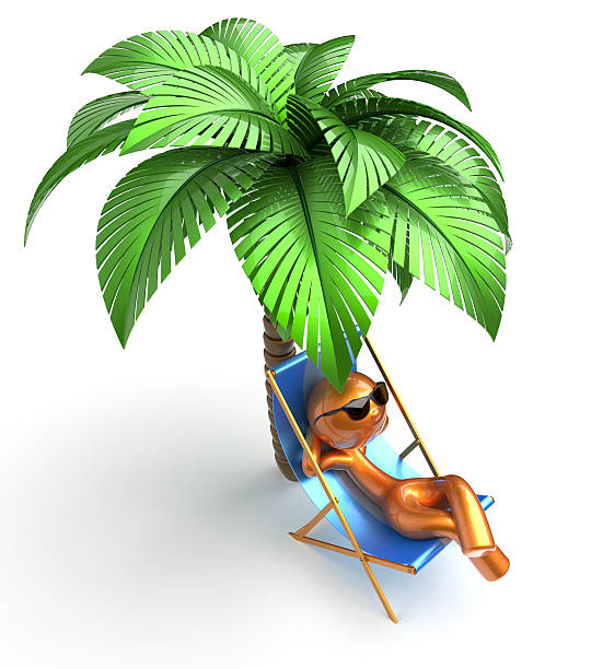 homme de caractère chaise longue détente sur la plage de palm tree se - beach tropical climate palm tree deck chair photos et images de collection