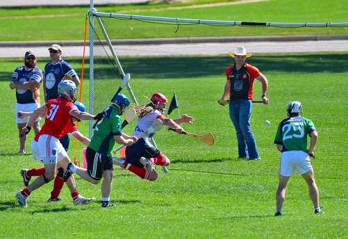 Littleton, CO, USA - July 11, 2015: Irish sport of Hurling being played at the Colorado Irish festival