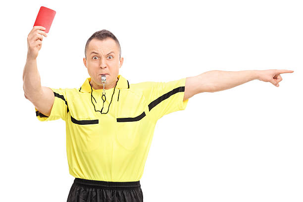 istock Angry football referee showing a red card 481999014