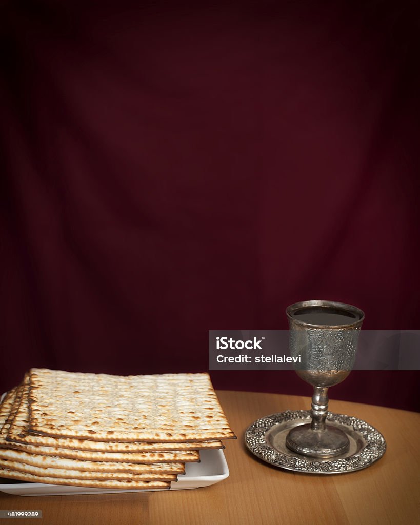 Passover- Matzo and wine Matzo Stock Photo