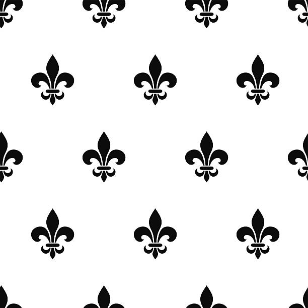 Fleur-de-lis black and white seamless pattern. Vector illustration. Vector seamless black and white pattern with fleur-de-lis symbols. fleur stock illustrations