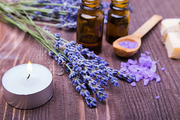 istock Spa still life with lavender flowers on the wooden background 482000934