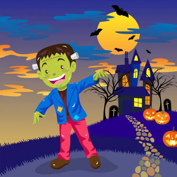 Vector illustration of Halloween Frankenstein