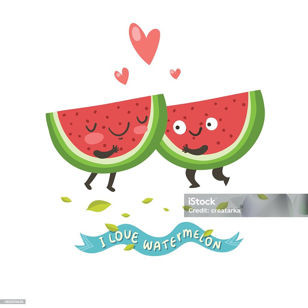 Cute Cartoon Slices Of Watermelon Hugging Each Other Stock Illustration -  Download Image Now - iStock