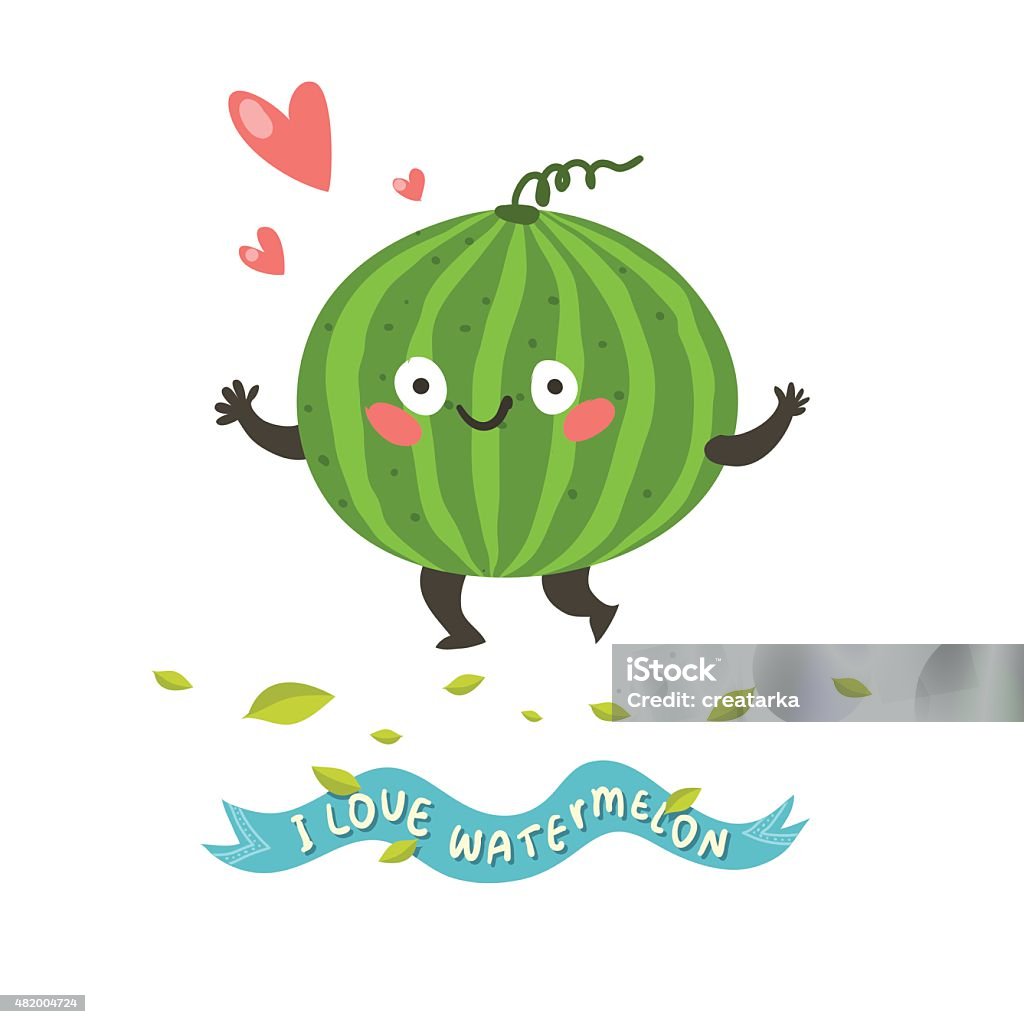 Cute Watermelon Cartoon Character With Hearts Stock Illustration - Download  Image Now - 2015, Agriculture, Bizarre - iStock