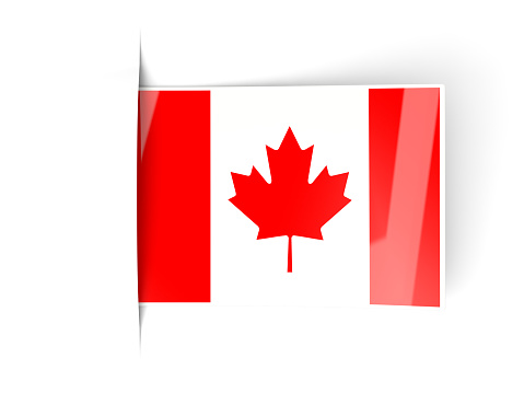 Square label with flag of canada isolated on white