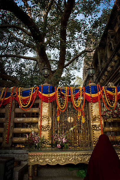 le temple de la mahabodhi de bodhgayâ, inde au puja festival - bodhgaya architecture image human age photos et images de collection