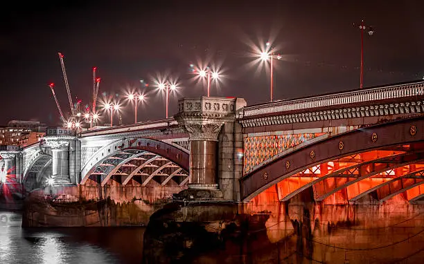 Beautiful Blackfriars Bridge by night at Londons Thames