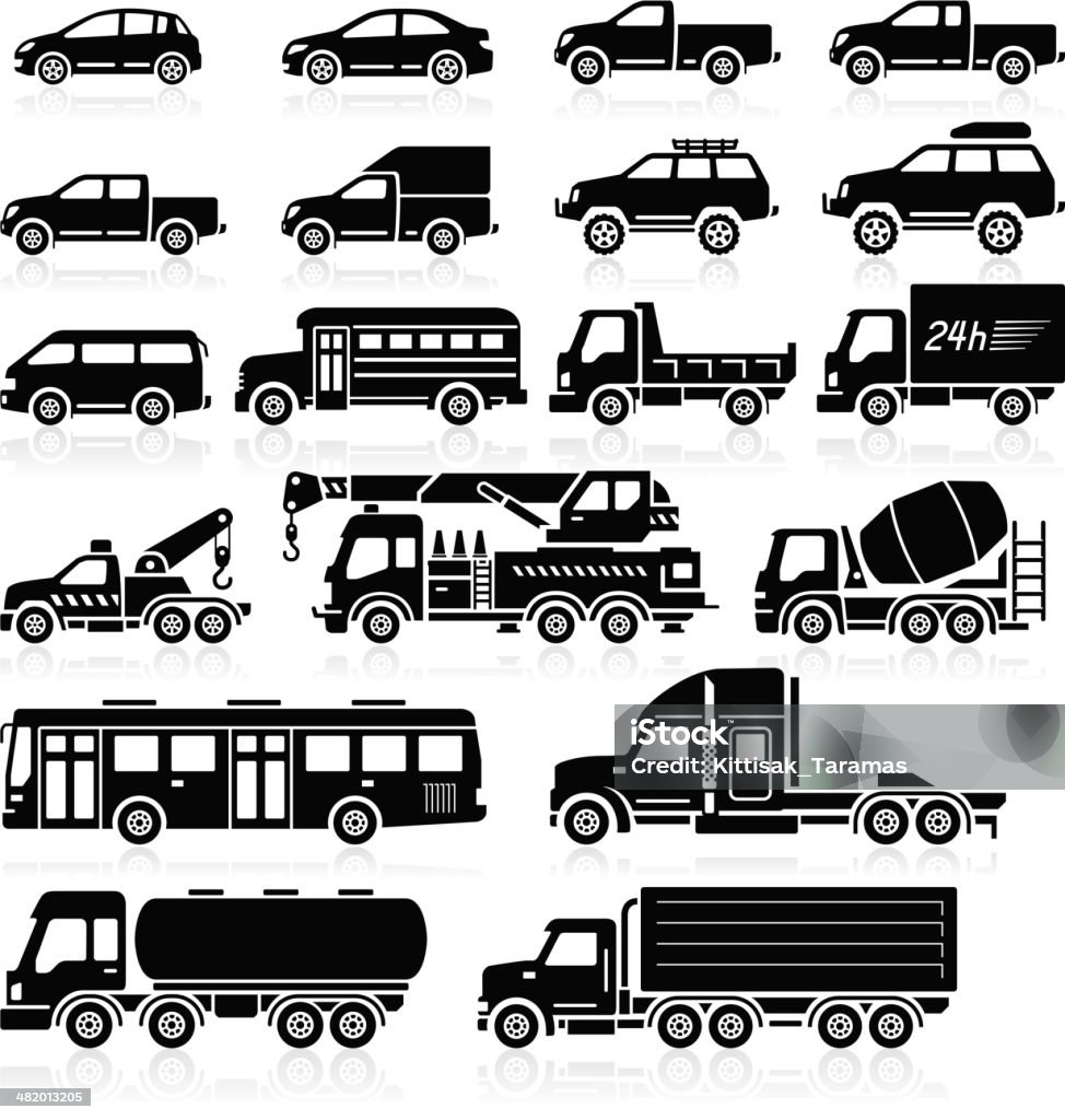 Conjunto de iconos de vehículos. - arte vectorial de Autobús libre de derechos