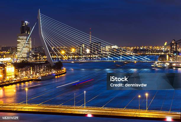 Rotterdam Crepuscolo Bridge - Fotografie stock e altre immagini di Erasmo da Rotterdam - Erasmo da Rotterdam, Ponte, Veduta aerea